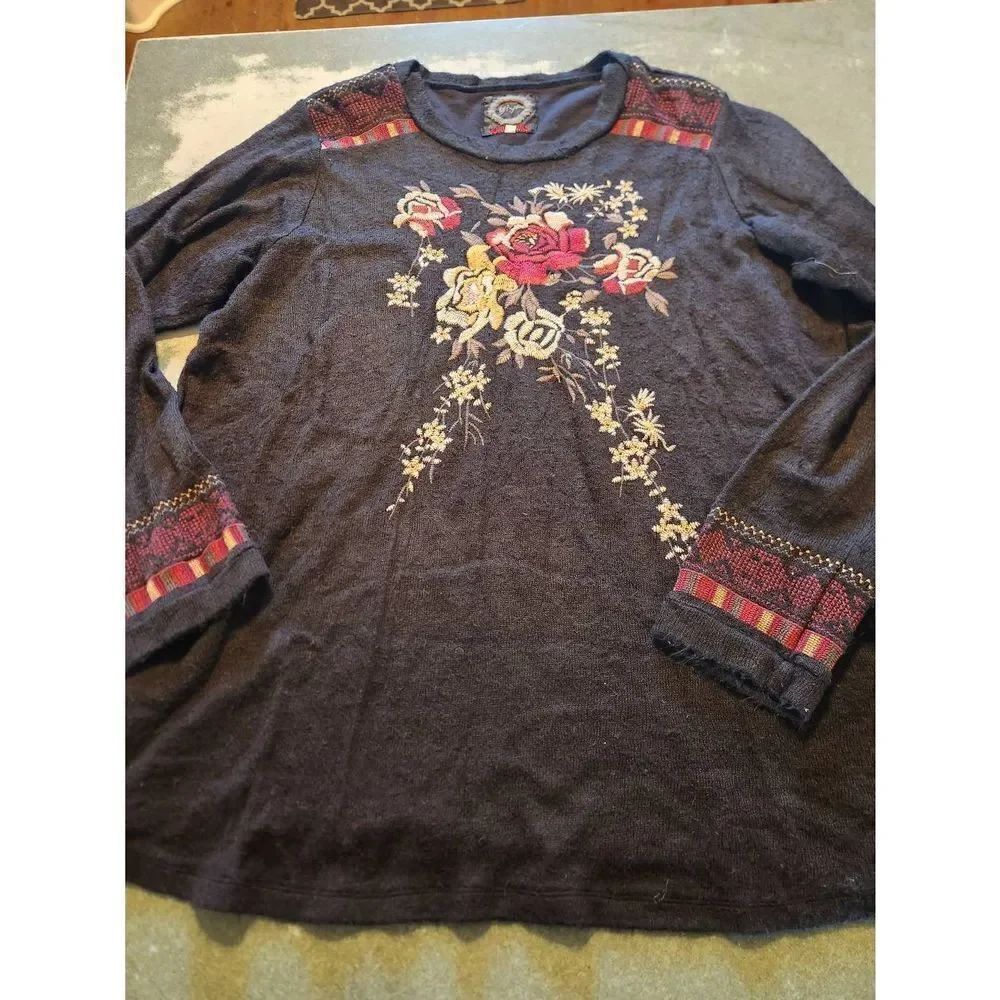 Johnny Was Biya embroidered rose black shirt sz XL